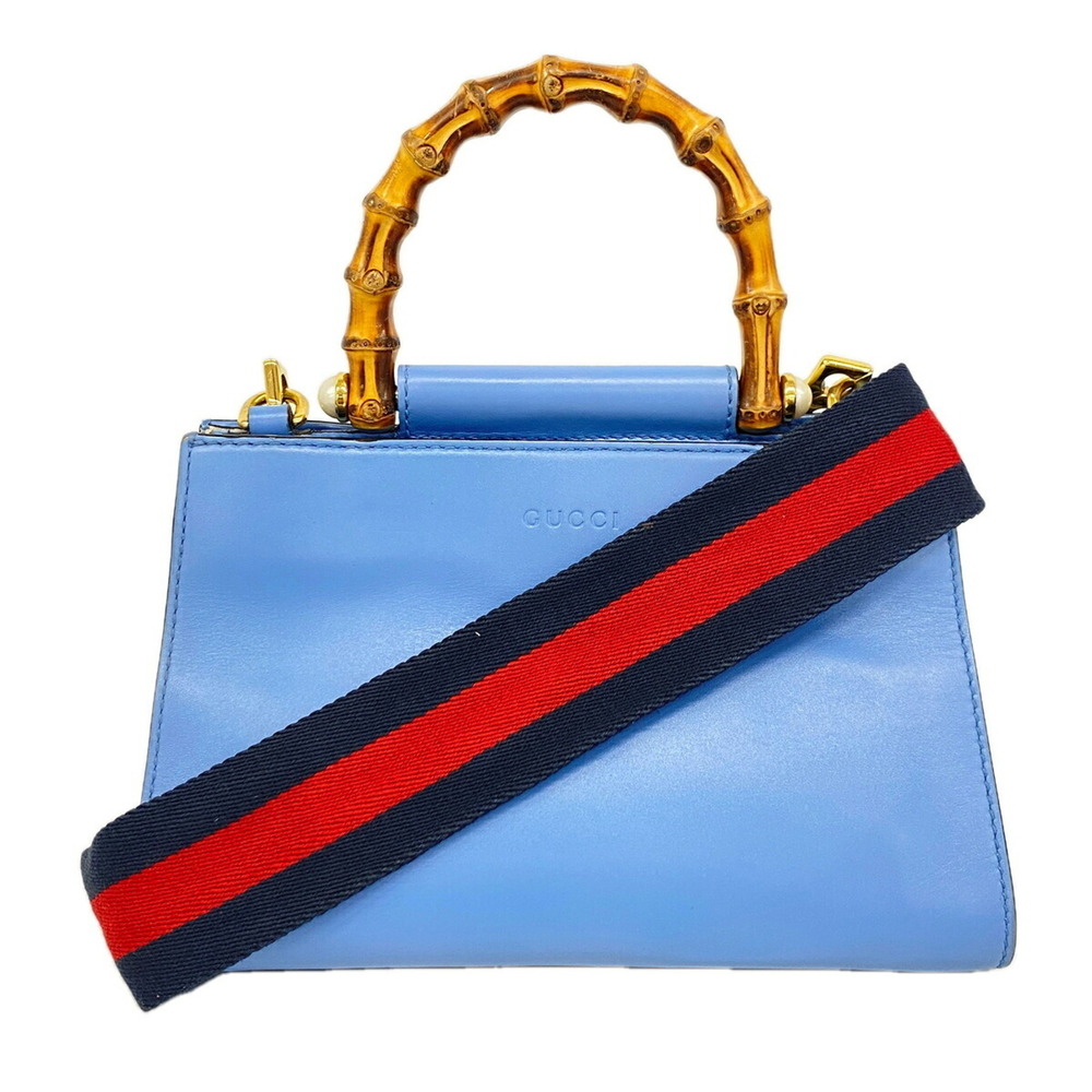 Gucci Bamboo Handbag 470271 Leather Sky Blue 2-way Bag for Women OP026558